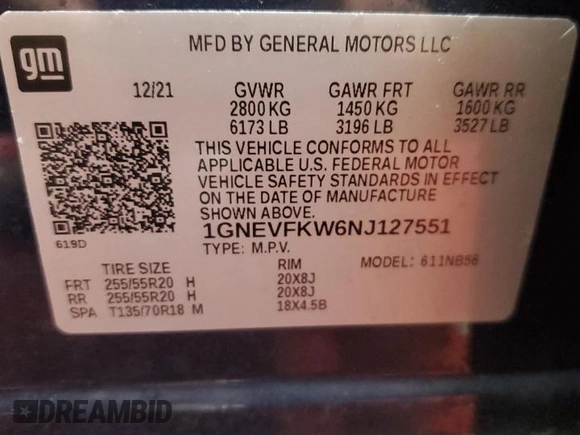 2022 Chevrolet Traverse LS with VIN 1GNEVFKW6NJ127551, listed as a Copart auction lot 88359315 with 54,661 mi miles and Salvage Title. Bid and sale history available at carsss.com. Image 13.