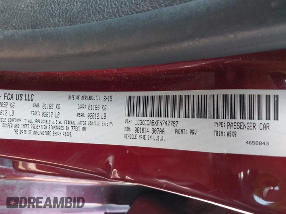 2015 Chrysler 200 Limited with VIN 1C3CCCABXFN747787, listed as a IAAI auction lot 42059276 with 145,176 mi miles. Bid and sale history available at carsss.com. Image 9.