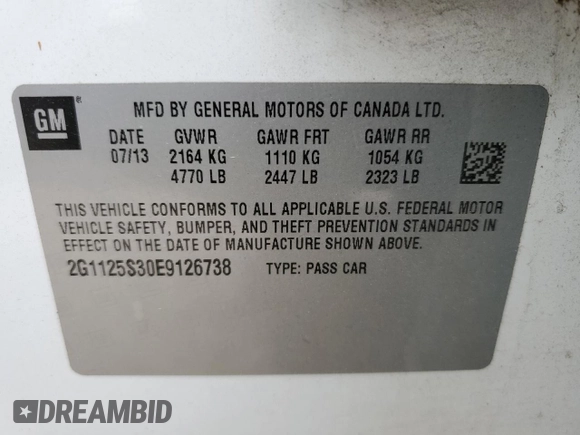 2014 Chevrolet Impala LT z VIN 2G1125S30E9126738, wystawiony jako Copart lot #55102555 z przebiegiem 91 490 mil mil oraz Nie do naprawy • Non repairable. Historia ofert i sprzedaży dostępna na DreamBid. Obrazek 13.