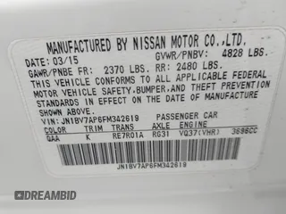 2015 Infiniti Q50 Premium with VIN JN1BV7AP6FM342619, listed as a IAAI auction lot 41871222 with 162,873 mi miles. Bid and sale history available at carsss.com. Image 9.