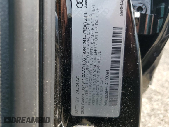2020 Audi A3 Sedan S line Premium with VIN WAUBEGFF5LA103084, listed as a Copart auction lot 58089763 with 35,895 mi miles. Bid and sale history available at carsss.com. Image 14.