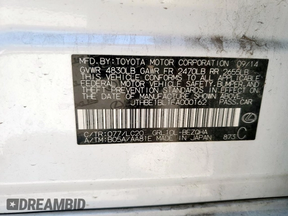 2015 Lexus GS 350 with VIN JTHBE1BL1FA000162, listed as a Copart auction lot 56569515 with 103,999 mi miles and Salvage title. Bid and sale history available at DreamBid. Image 13.