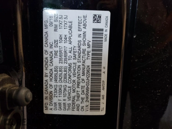 2018 Honda CR-V LX with VIN 2HKRW6H33JH229624, listed as a Copart auction lot 42071133 with 94,991 mi miles and . Bid and sale history available at DreamBid. Image 14.