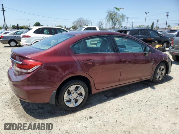 2015 Honda Civic Sedan LX with VIN 2HGFB2F56FH521068, listed as a Copart auction lot 54947195 with 166,856 mi miles and Clean Title. Bid and sale history available at carsss.com. Image 3.
