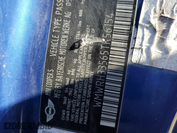 2005 MINI Convertible S z VIN WMWRH33565TK56154, wystawiony jako Copart lot #55860025 z przebiegiem 59 672 mil mil oraz Szkoda całkowita • Salvage title. Historia ofert i sprzedaży dostępna na DreamBid. Obrazek 12.