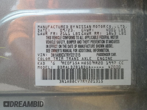 2024 Nissan Sentra SV z VIN 3N1AB8CV7RY221315, wystawiony jako Copart lot #58791495 z przebiegiem 29 419 mil mil oraz Szkoda całkowita • Salvage title. Historia ofert i sprzedaży dostępna na DreamBid. Obrazek 12.