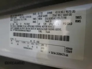 2022 Ford Transit Cargo with VIN 1FTBR3X85NKA70021, listed as a Copart auction lot 44332015 with 86,070 mi miles and Clean title. Bid and sale history available at DreamBid. Image 13.