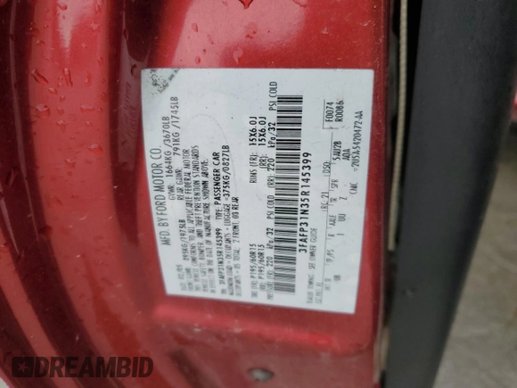 2005 Ford Focus S z VIN 3FAFP31N35R145399, wystawiony jako Copart lot #47777335 z przebiegiem Nie podano mil oraz Czysty tytuł • Clean title. Historia ofert i sprzedaży dostępna na DreamBid. Obrazek 12.
