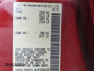 2015 Nissan Altima 2.5 SL with VIN 1N4AL3APXFC449868, listed as a Copart auction lot 89114285 with 0 mi miles and Salvage Title. Bid and sale history available at carsss.com. Image 13.