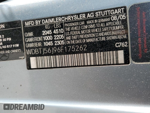 2006 Mercedes-Benz CLK-Class 3.5L with VIN WDBTJ56J96F175262, listed as a Copart auction lot 64404074 with 211,235 mi miles and Clean Title. Bid and sale history available at carsss.com. Image 12.