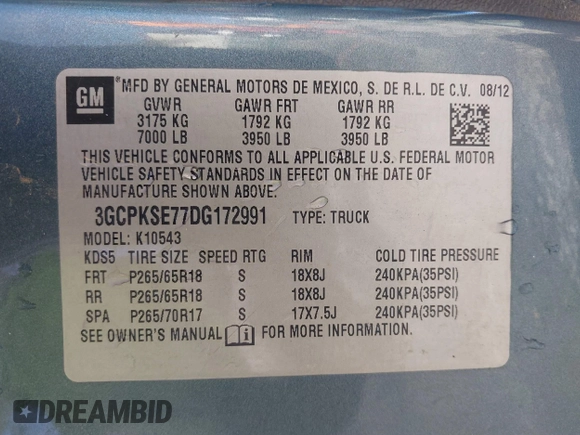 2013 Chevrolet Silverado 1500 LT with VIN 3GCPKSE77DG172991, listed as a IAAI auction lot 41631530 with 155,839 mi miles. Bid and sale history available at carsss.com. Image 9.