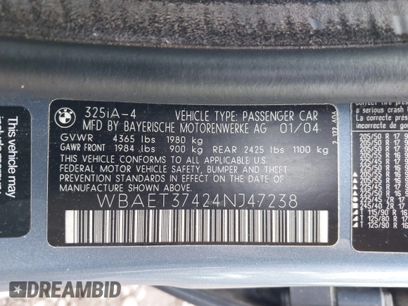 2004 BMW 3 Series 325i z VIN WBAET37424NJ47238, wystawiony jako IAAI lot #42321304 z przebiegiem 158 663 mil mil oraz . Historia ofert i sprzedaży dostępna na DreamBid. Obrazek 9.