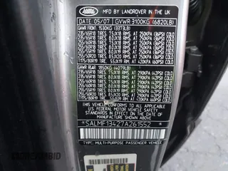 2007 Land Rover Range Rover SC z VIN SALMF13427A261552, wystawiony jako IAAI lot #40930292 z przebiegiem 143 865 mil mil oraz . Historia ofert i sprzedaży dostępna na DreamBid. Obrazek 9.