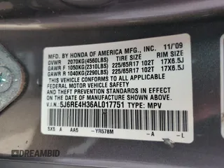 2010 Honda CR-V LX z VIN 5J6RE4H36AL017751, wystawiony jako Copart lot #58586135 z przebiegiem 138 480 mil mil oraz Czysty tytuł • Clean title. Historia ofert i sprzedaży dostępna na DreamBid. Obrazek 12.