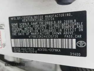 2004 Toyota Camry LE with VIN 4T1BE32K24U335720, listed as a Copart auction lot 51014555 with 190,461 mi miles and Clean Title. Bid and sale history available at carsss.com. Image 12.