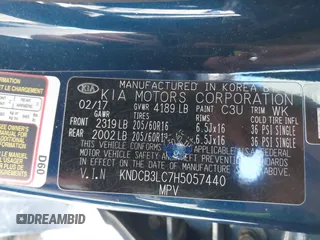 2017 Kia Niro LX with VIN KNDCB3LC7H5057440, listed as a IAAI auction lot 41639326 with 83,481 mi miles. Bid and sale history available at carsss.com. Image 9.
