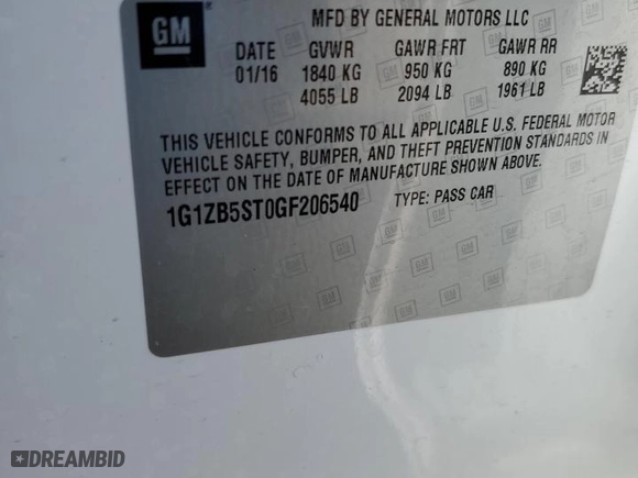 2016 Chevrolet Malibu LS with VIN 1G1ZB5ST0GF206540, listed as a Copart auction lot 46935465 with 162,966 mi miles and Salvage Title. Bid and sale history available at carsss.com. Image 14.
