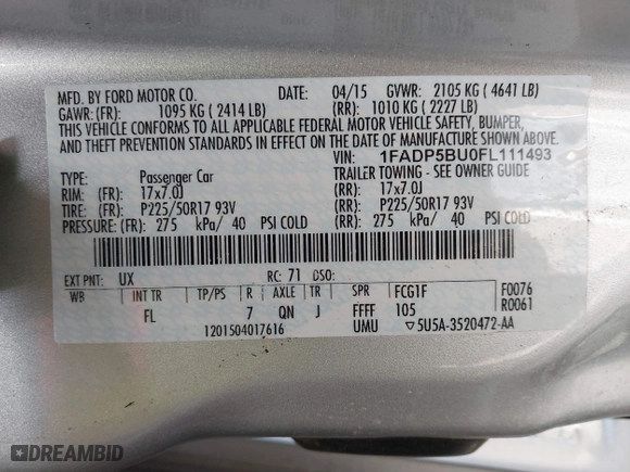 2015 Ford C-Max Hybrid SEL with VIN 1FADP5BU0FL111493, listed as a IAAI auction lot 40675780 with 99,891 mi miles. Bid and sale history available at carsss.com. Image 9.