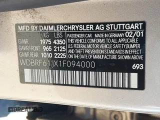 2001 Mercedes-Benz C 230/260/280/320 z VIN WDBRF61JX1F094000, wystawiony jako IAAI lot #42291768 z przebiegiem 98 166 mil mil oraz . Historia ofert i sprzedaży dostępna na DreamBid. Obrazek 9.