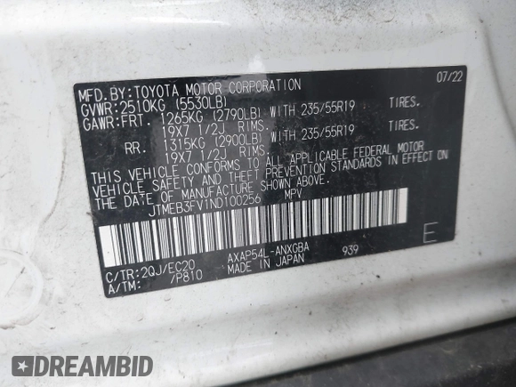 2022 Toyota RAV4 XSE with VIN JTMEB3FV1ND100256, listed as a IAAI auction lot 42127288 with 30,367 mi miles and . Bid and sale history available at DreamBid. Image 9.
