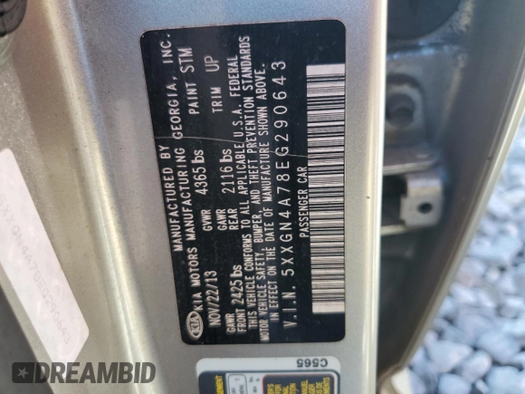 2014 Kia Optima EX with VIN 5XXGN4A78EG290643, listed as a Copart auction lot 49599755 with Not Provided miles and Clean Title. Bid and sale history available at carsss.com. Image 12.