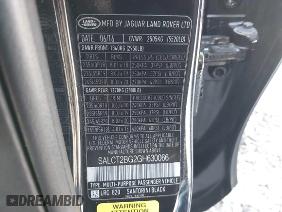 2016 Land Rover Discovery Sport HSE LUX with VIN SALCT2BG2GH630066, listed as a IAAI auction lot 42107822 with 87,728 mi miles. Bid and sale history available at carsss.com. Image 9.