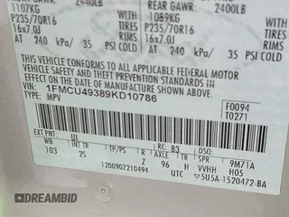 2009 Ford Escape Hybrid with VIN 1FMCU49389KD10786, listed as a IAAI auction lot 42134866 with 112,696 mi miles and . Bid and sale history available at DreamBid. Image 9.