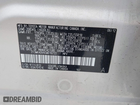 2012 Toyota RAV4 Sport with VIN 2T3WK4DV4CW016722, listed as a IAAI auction lot 42105452 with 14,646 mi miles. Bid and sale history available at carsss.com. Image 9.
