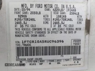 1994 Ford Ranger Splash with VIN 1FTCR10A5RUC96396, listed as a IAAI auction lot 42203294 with 234,981 mi miles. Bid and sale history available at carsss.com. Image 9.