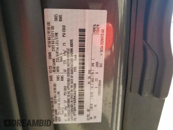 2024 Ford Transit Cargo with VIN 1FTBR1Y85RKA07509, listed as a Copart auction lot 42248405 with Not Provided miles and Salvage Title. Bid and sale history available at DreamBid. Image 16.