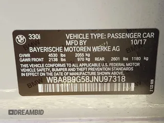 2018 BMW 3 Series 330i with VIN WBA8B9G58JNU97318, listed as a IAAI auction lot 41205434 with 62,582 mi miles and . Bid and sale history available at DreamBid. Image 9.