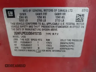 2013 Chevrolet Equinox LT with VIN 2GNFLPE33D6415735, listed as a Copart auction lot 79927424 with 178,001 mi miles and Clean Title. Bid and sale history available at DreamBid. Image 15.
