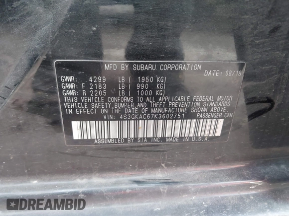 2019 Subaru Impreza Premium z VIN 4S3GKAC67K3602751, wystawiony jako IAAI lot #41405522 z przebiegiem 156 350 mil mil oraz . Historia ofert i sprzedaży dostępna na DreamBid. Obrazek 9.