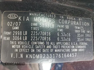 2007 Kia Sedona EX with VIN KNDMB233176164457, listed as a Copart auction lot 66833094 with 203,031 mi miles and Clean Title. Bid and sale history available at carsss.com. Image 13.