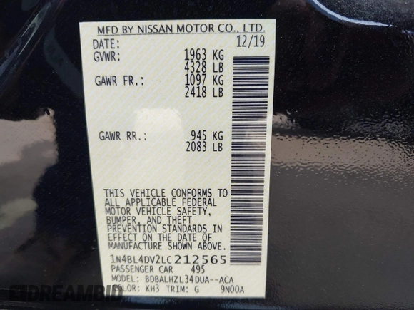 2020 Nissan Altima SV z VIN 1N4BL4DV2LC212565, wystawiony jako IAAI lot #42294236 z przebiegiem 37 426 mil mil oraz . Historia ofert i sprzedaży dostępna na DreamBid. Obrazek 9.