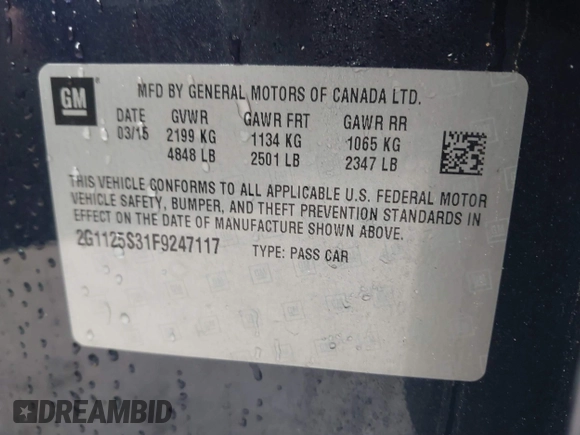 2015 Chevrolet Impala LT with VIN 2G1125S31F9247117, listed as a IAAI auction lot 41791527 with 161,891 mi miles and . Bid and sale history available at DreamBid. Image 9.