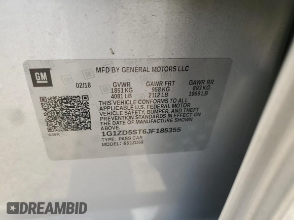 2018 Chevrolet Malibu LT with VIN 1G1ZD5ST6JF185355, listed as a Copart auction lot 52576155 with 81,979 mi miles and Salvage Title. Bid and sale history available at DreamBid. Image 15.