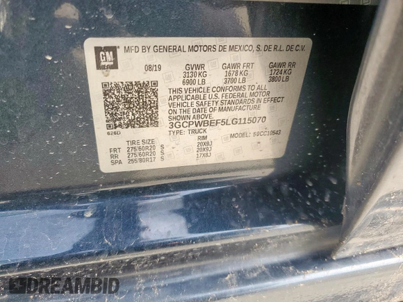 2020 Chevrolet Silverado 1500 Custom with VIN 3GCPWBEF5LG115070, listed as a Copart auction lot 47056915 with 124,087 mi miles and Clean Title. Bid and sale history available at carsss.com. Image 12.