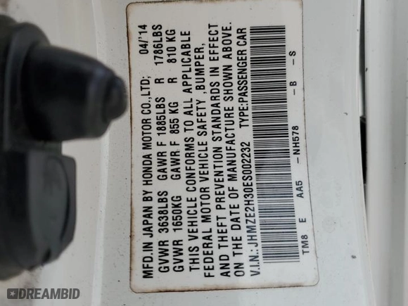 2014 Honda Insight with VIN JHMZE2H30ES002232, listed as a Copart auction lot 45713505 with 86,615 mi miles and Salvage Title. Bid and sale history available at carsss.com. Image 12.