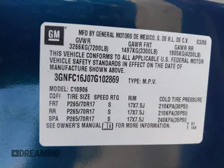 2007 Chevrolet Suburban LT with VIN 3GNFC16J07G102869, listed as a IAAI auction lot 41428031 with Not provided miles and . Bid and sale history available at DreamBid. Image 9.