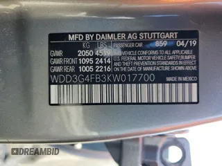 2019 Mercedes-Benz A 220 with VIN WDD3G4FB3KW017700, listed as a Copart auction lot 48054685 with 55,296 mi miles and Clean Title. Bid and sale history available at DreamBid. Image 12.