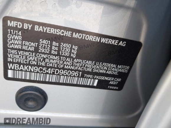 2015 BMW 5 Series 550i z VIN WBAKN9C54FD960961, wystawiony jako IAAI lot #42182554 z przebiegiem 73 234 mil mil oraz . Historia ofert i sprzedaży dostępna na DreamBid. Obrazek 9.