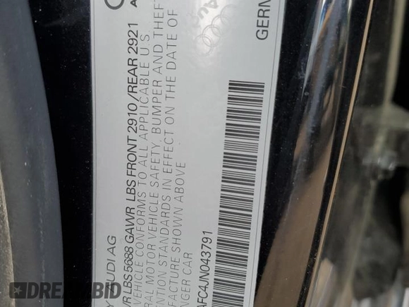 2018 Audi S6 Premium Plus z VIN WAUFFAFC4JN043791, wystawiony jako Copart lot #80893114 z przebiegiem 91 245 mil mil oraz Szkoda całkowita • Salvage title. Historia ofert i sprzedaży dostępna na DreamBid. Obrazek 12.