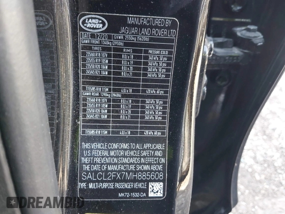2021 Land Rover Discovery Sport SE R-Dynamic with VIN SALCL2FX7MH885608, listed as a IAAI auction lot 41591198 with 41,686 mi miles. Bid and sale history available at carsss.com. Image 9.