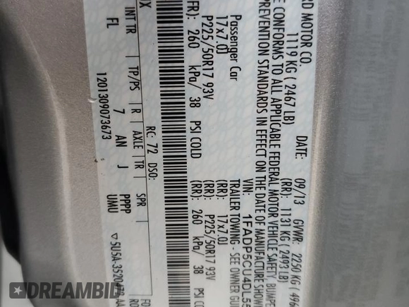 2013 Ford C-Max Energi SEL with VIN 1FADP5CU4DL553186, listed as a Copart auction lot 50930235 with 167,374 mi miles and Salvage Title. Bid and sale history available at carsss.com. Image 12.
