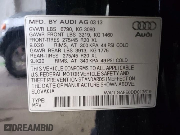 2013 Audi Q7 Premium Plus с VIN WA1LGAFE6DD013619, выставлен на аукционе Copart как лот 65182935 с пробегом 184 053 миль миль и Чистый • Clean title. История ставок и продаж доступна на DreamBid. Изображение 13.