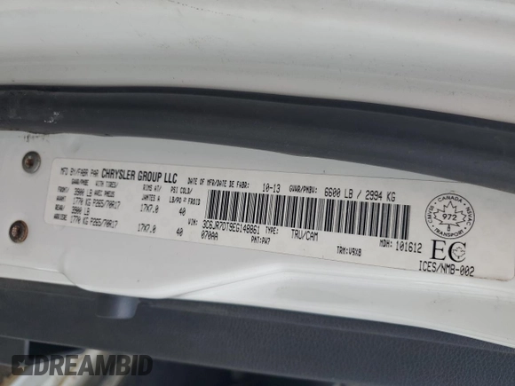 2014 Ram 1500 Tradesman with VIN 3C6JR7DT9EG148861, listed as a Copart auction lot 60611195 with 369,439 mi miles and Salvage title. Bid and sale history available at DreamBid. Image 13.