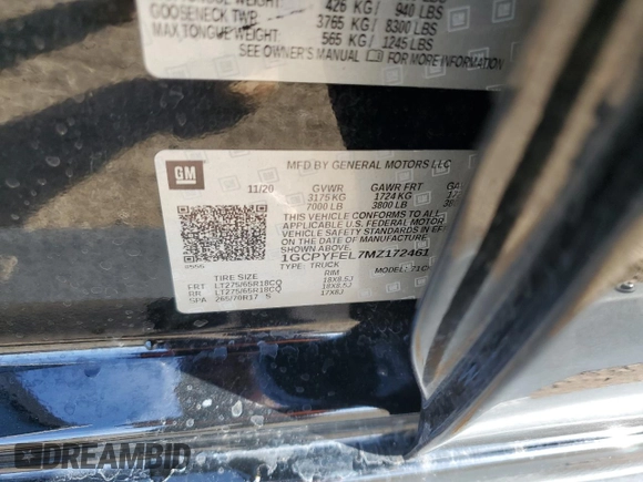 2021 Chevrolet Silverado 1500 LT Trail Boss with VIN 1GCPYFEL7MZ172461, listed as a Copart auction lot 46860225 with 41,742 mi miles and Salvage Title. Bid and sale history available at DreamBid. Image 13.