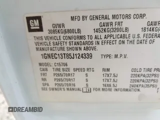 2005 Chevrolet Tahoe LT z VIN 1GNEC13T85J124339, wystawiony jako IAAI lot #41911723 z przebiegiem 353 205 mil mil oraz . Historia ofert i sprzedaży dostępna na DreamBid. Obrazek 9.