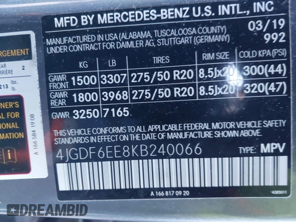 2019 Mercedes-Benz GLS 450 z VIN 4JGDF6EE8KB240066, wystawiony jako IAAI lot #41145325 z przebiegiem 40 977 mil mil oraz . Historia ofert i sprzedaży dostępna na DreamBid. Obrazek 9.